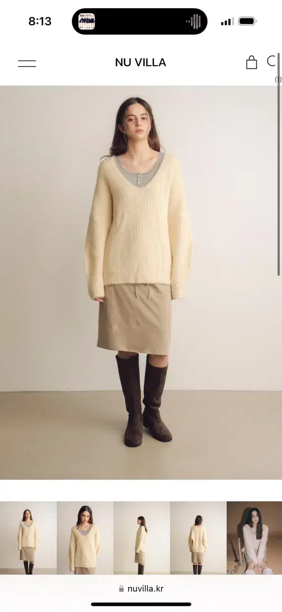 오브네어 SMOOTH ALPACA KNIT 블랙,크림