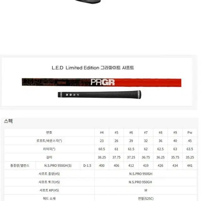 정품 PRGR 프로기아 단조 LED 7아이언세트 그라파이트SR 마포...