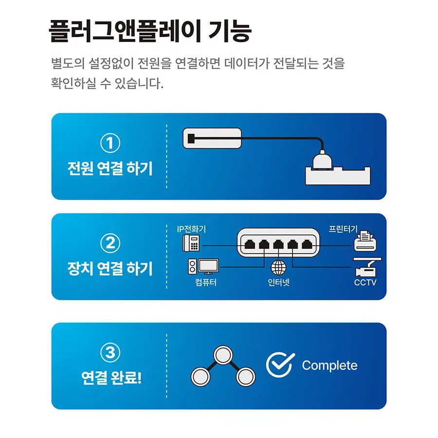 네트워크 5포트연장 100Mbps 스위칭허브 화이트