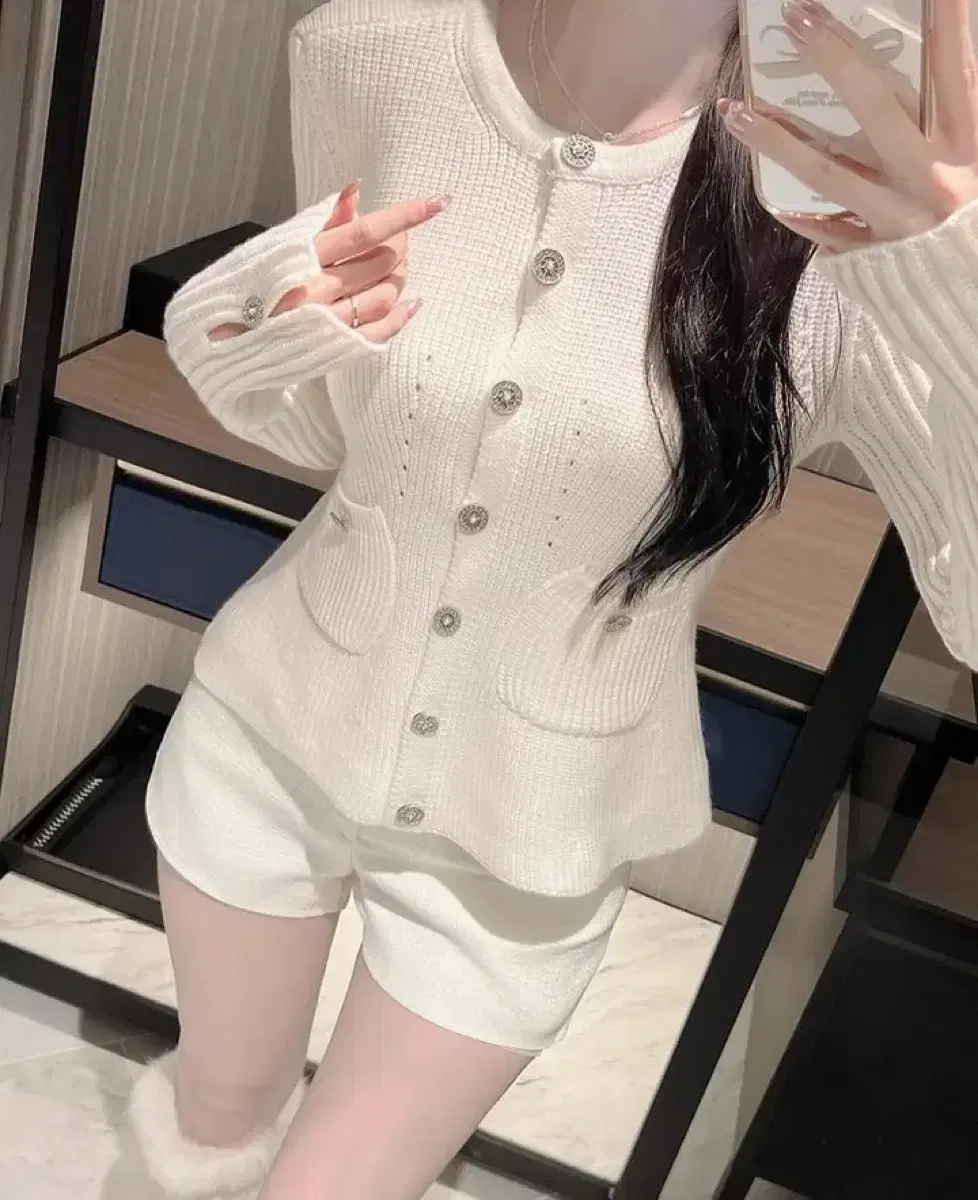 Imported Clothing Dia Stone Cardigan White