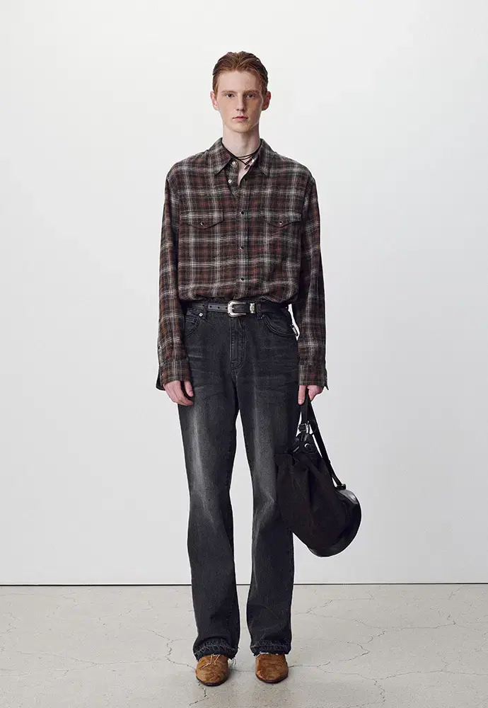 (토니웩) Brushed Cotton Check Brown Shirt