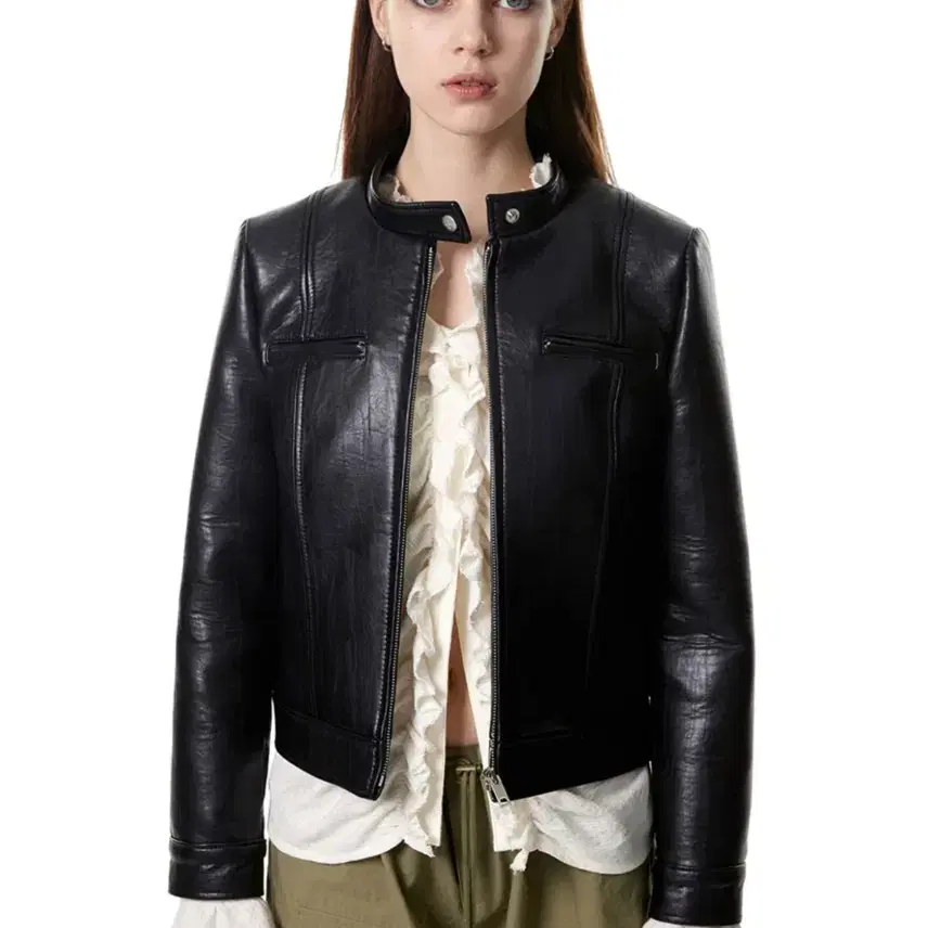 세릭 cerric BUTTON NECK BIKER JACKET / BLA