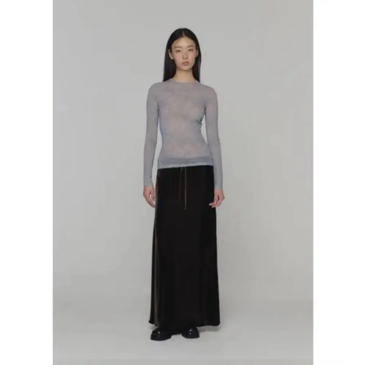 아모멘토VELVET DRAWSTRING MAXI SKIRT 다크브라운