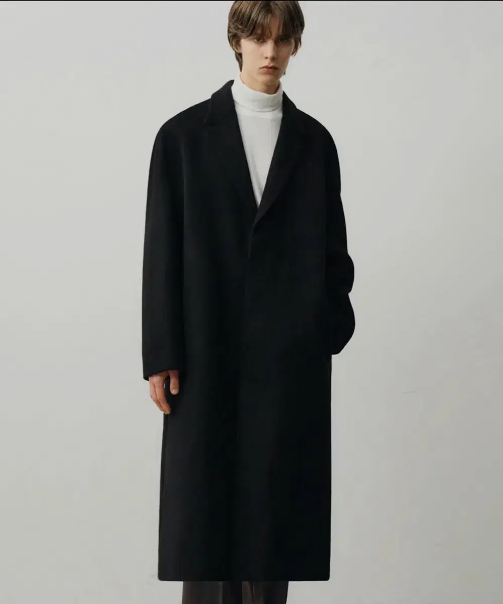 [XL] Drawstring Pure Cashmere Hidden Single Coat Black