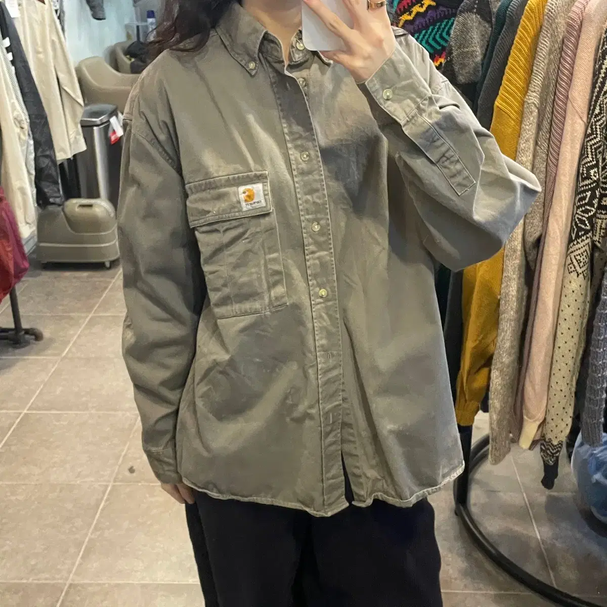 (NO.9) Carhartt 칼하트 빈티지 포켓 셔츠 카키베이지