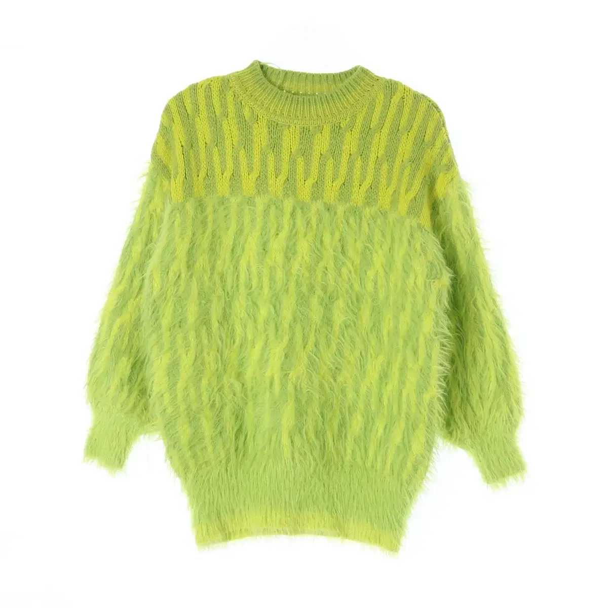 [M]Zara Green-Yellow Round Hairy Knit Sweater