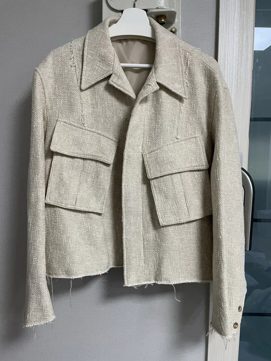 (M) Coeur Tweed Crop Cutoff Jacket Ecru