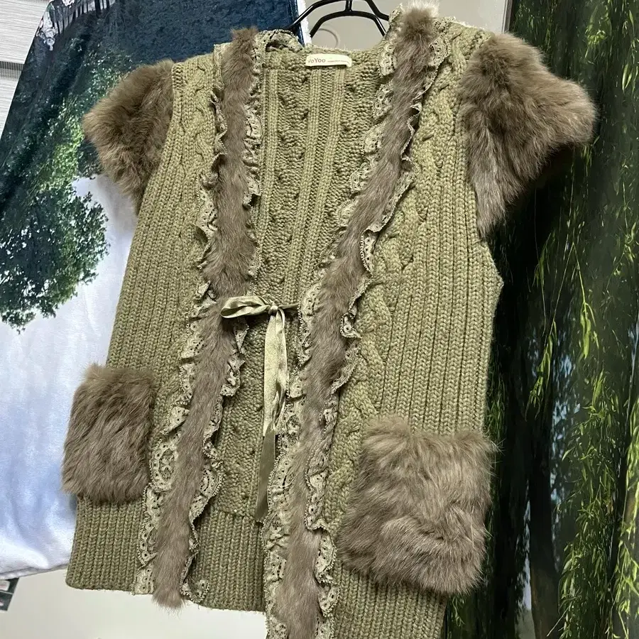 vintage fur&lace knit cardigan