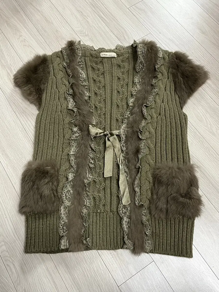 vintage fur&lace knit cardigan