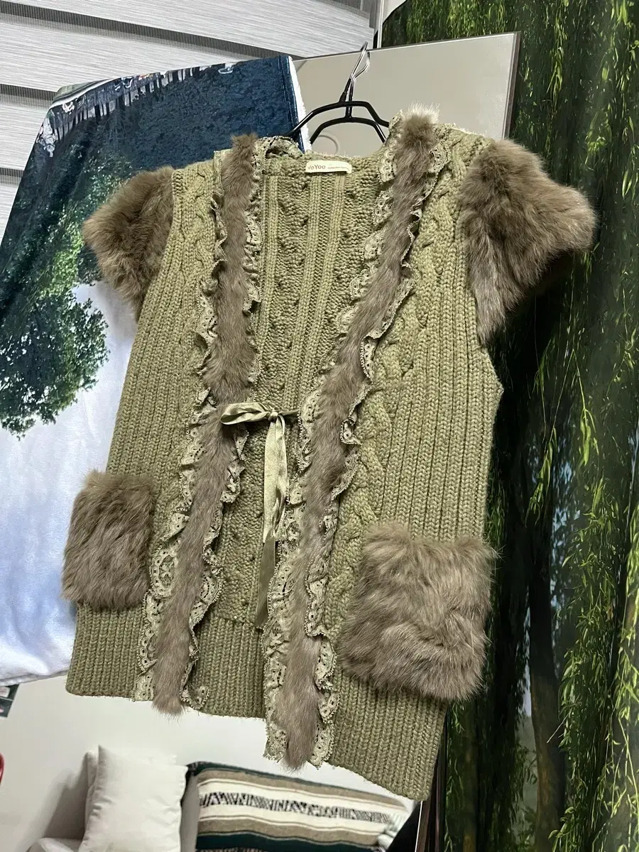 vintage fur&lace knit cardigan