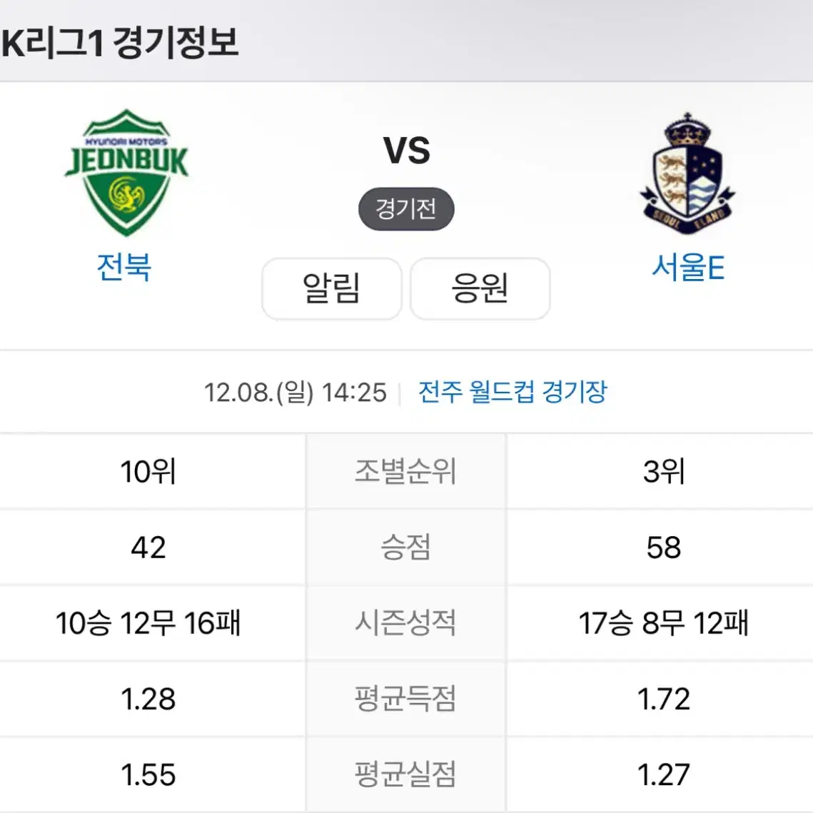 전북현대 vs 서울 이랜드 N석 양도합니다.