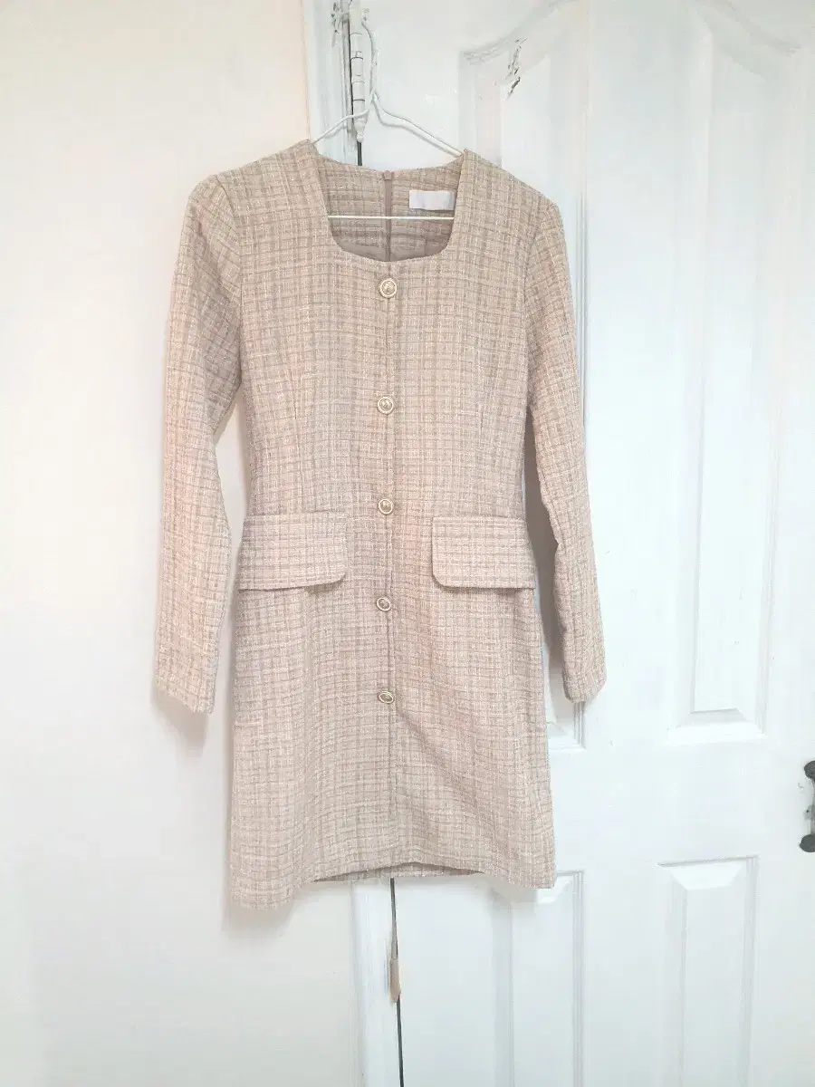 Bridal Look Square Neck Beige Tweed ONEPIECE 44 S