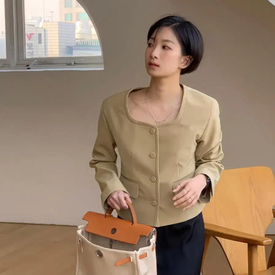 에이치모드 스퀘어 숏자켓 베이지 square short jacket