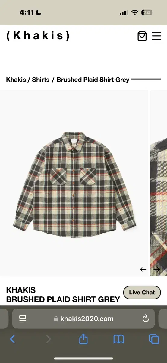 카키스 셔츠 BRUSHED PLAID SHIRT GREY S