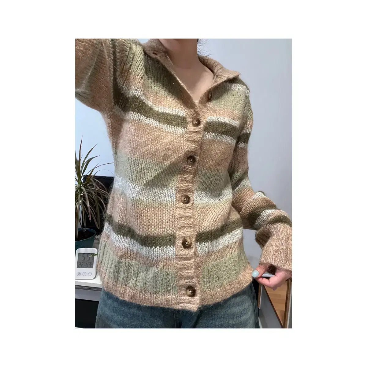 mohair wool stripe button cardigan