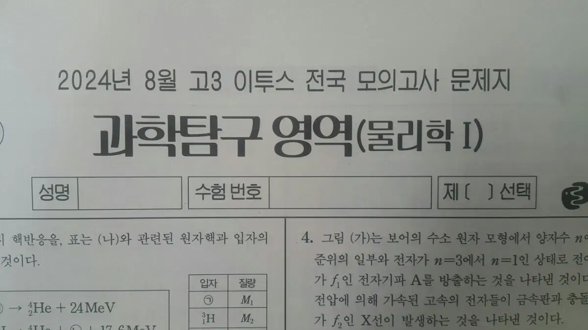 수능 물리학 이투스 모의고사 8월 물리학1