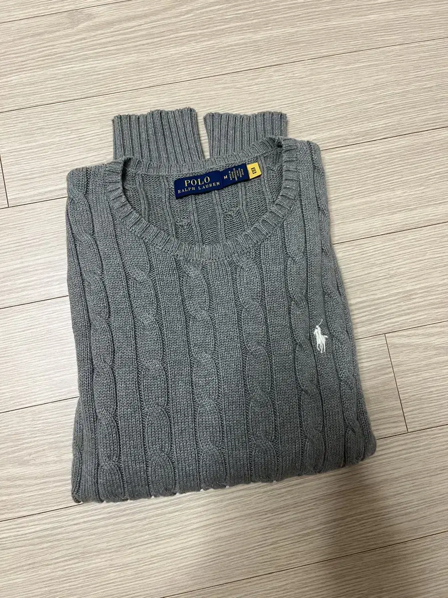 Polo Cotton Cable Plaid Knit Women's M