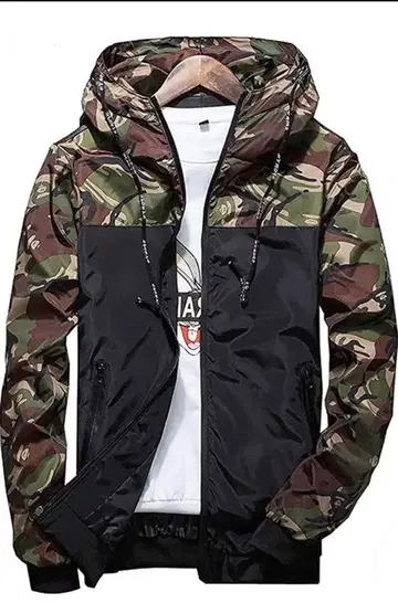 카모플라쥬 패턴 후드 부착 재킷 xxxxx-L 윈드 브레이커