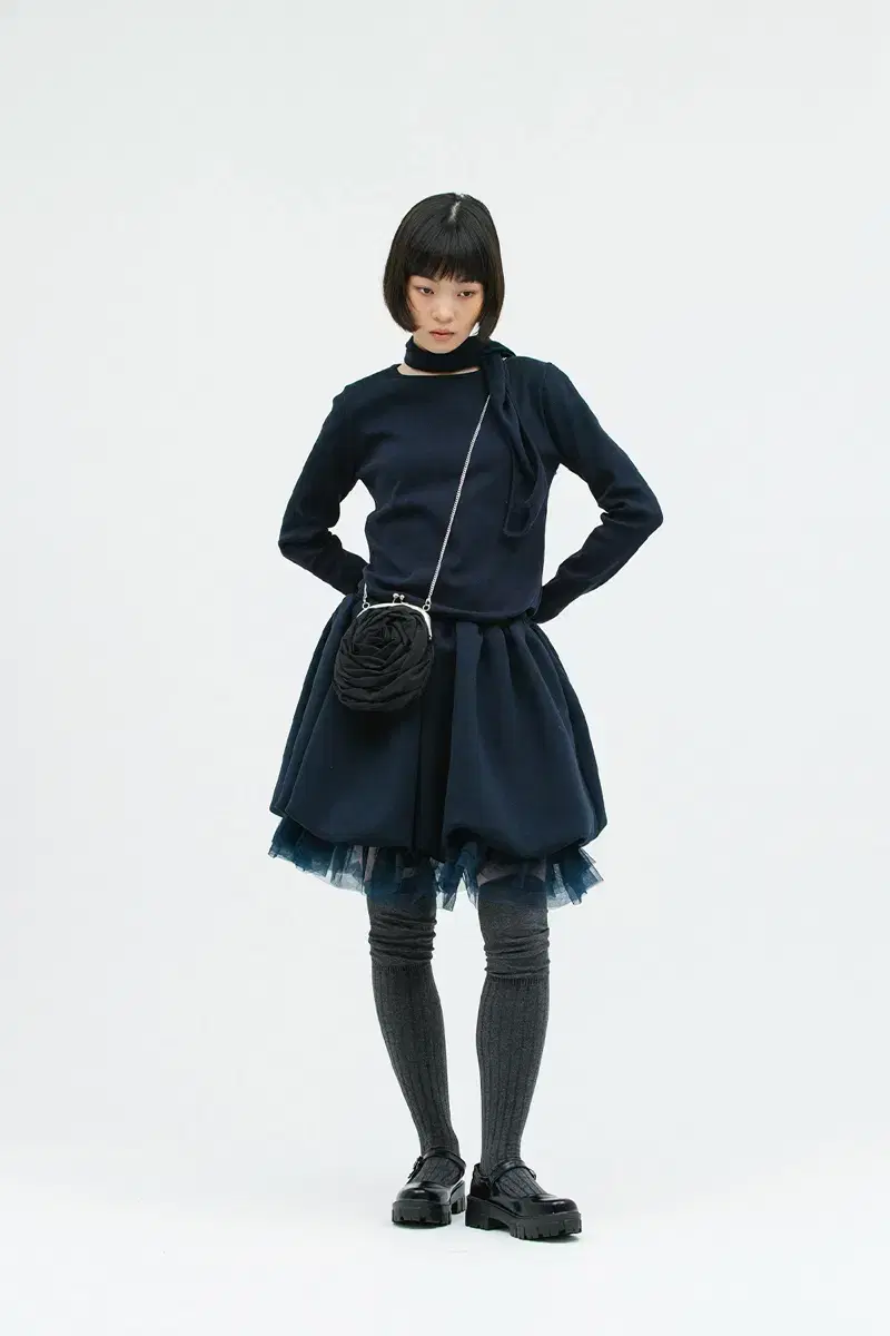 생긴 스튜디오 JERSEY BALLOON SHAH SKIRT - NAVY