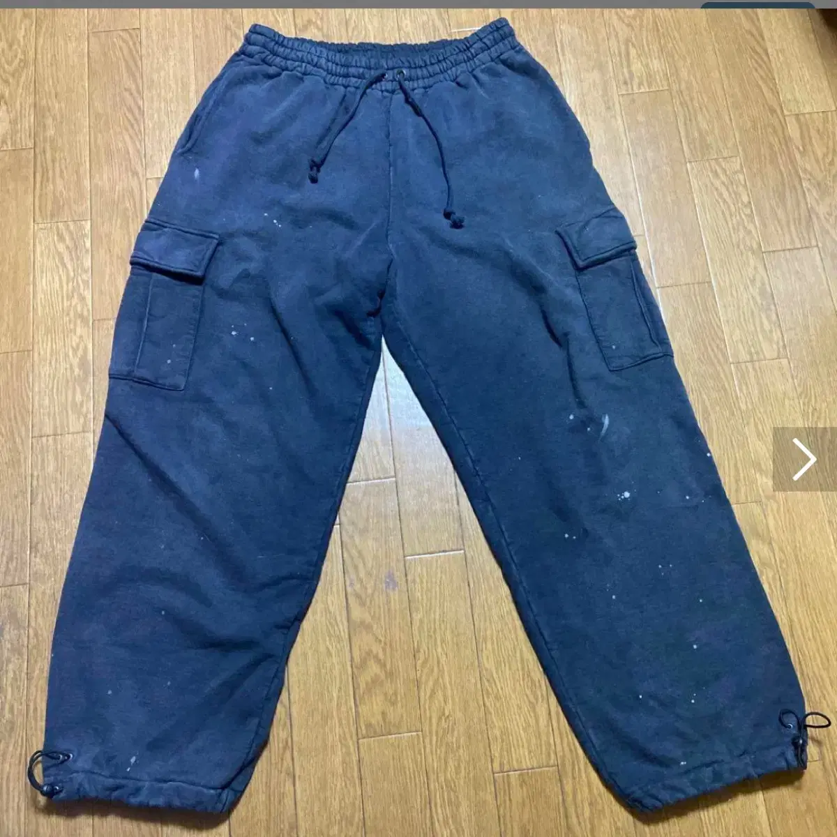 바우와우 sweat cargo pants black ageing 빈티지