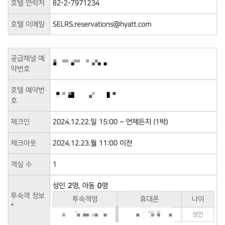 그랜드하얏트서울 12/22-23