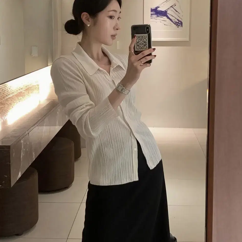 모아빈 pleats shirt blouse 아이보리 새상품