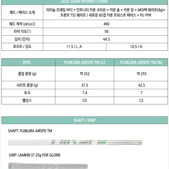 2025 테일러메이드 올뉴 글로리 115도 여성드라이버 일본정품 국내출발