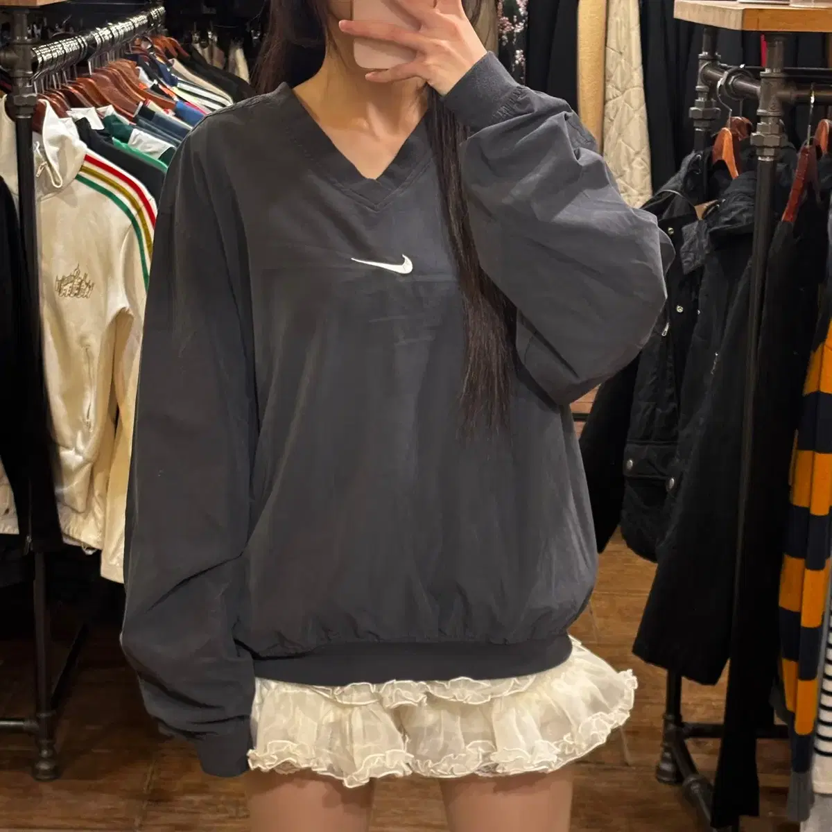 [HI] NIKE 나이키 브이넥 스우시 웜업 다크그레이 L