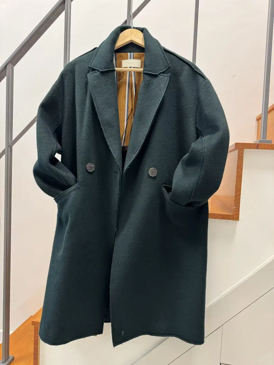 NAMU Tree Wool80% Deep Green Long Coat 55-66-77