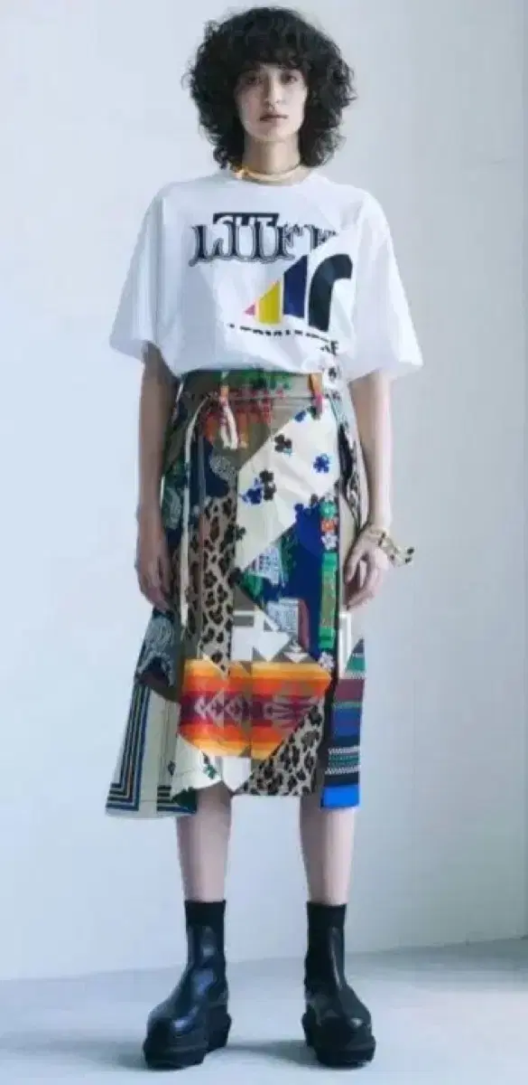 SACAI 사카이 프린트 믹스 스커트 S