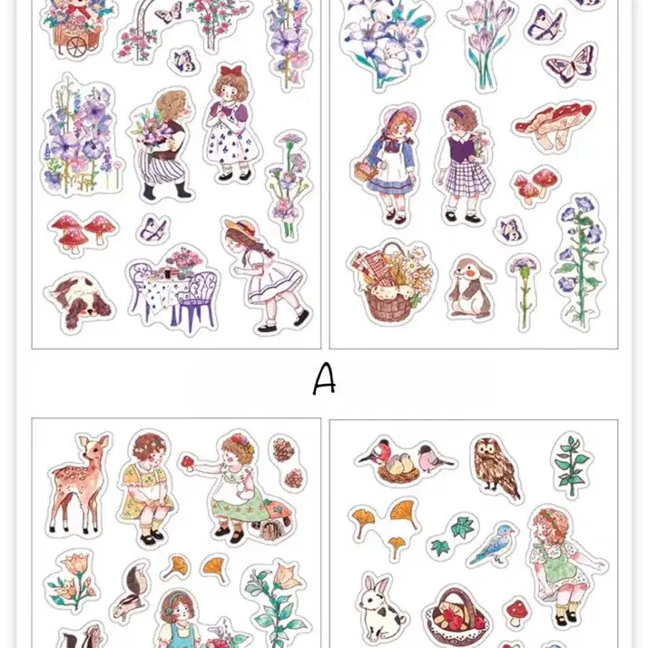 4종 숲속 소녀 씰스티커 빈티지 감성 키치 레트로 다꾸 다이어리 꾸미기