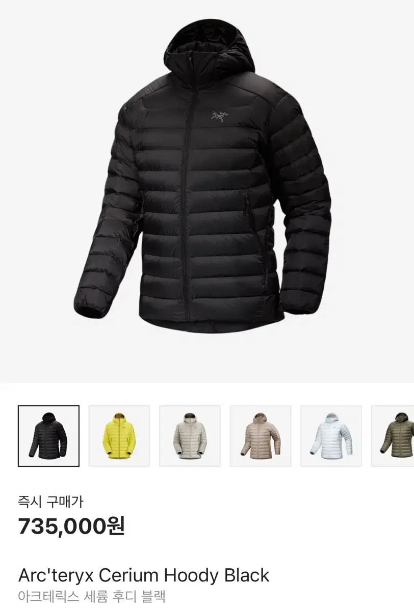 아크테릭스 세륨 후디 블랙 xl