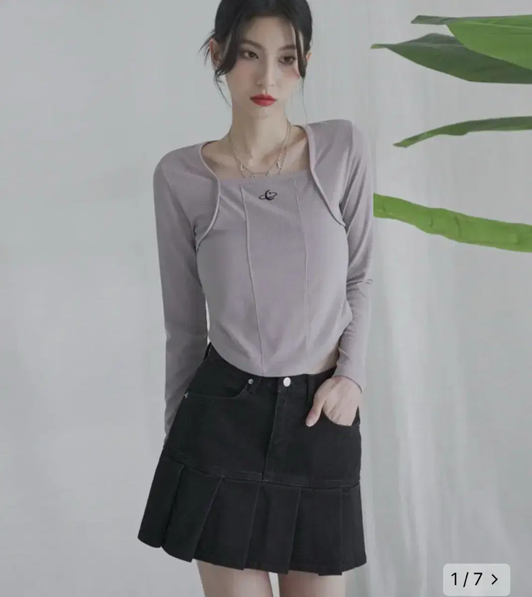 Square neck Line crop long sleeve GREY