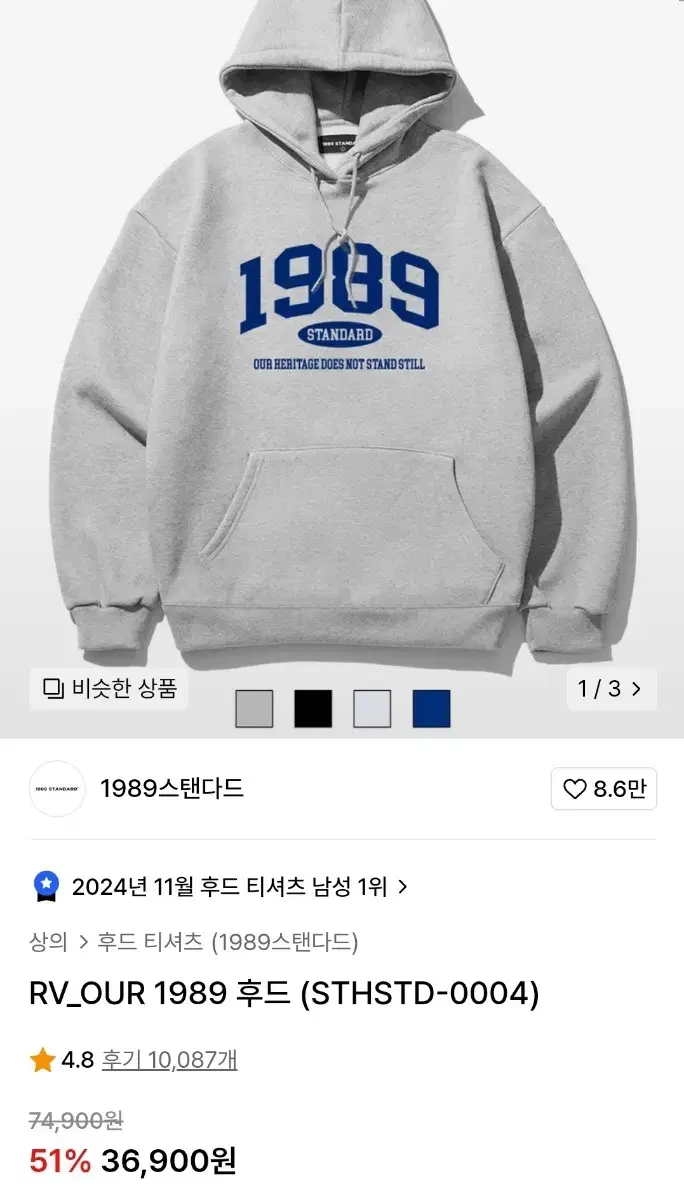 1989 스탠다드 후드티 네이비 M 팝니다!!