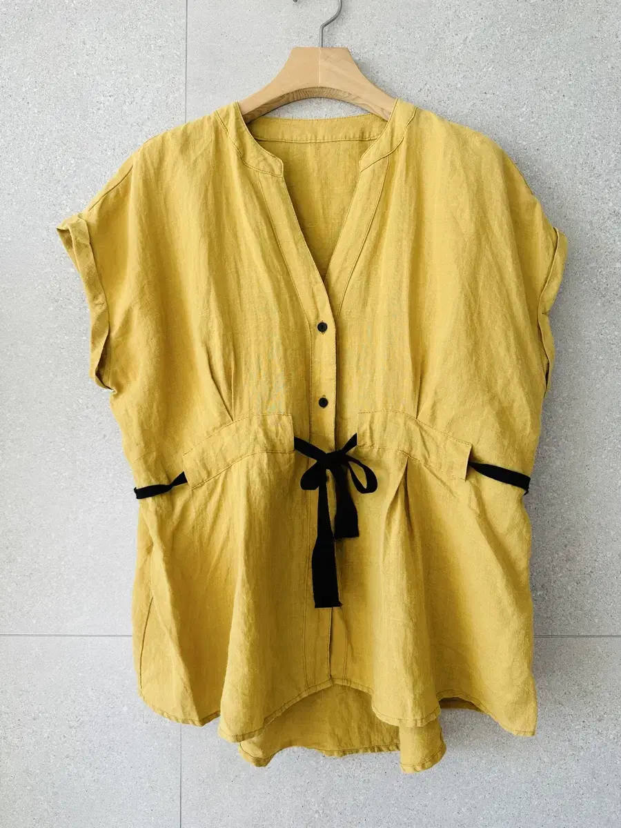 Linen 100 blouse waist jo mustard color