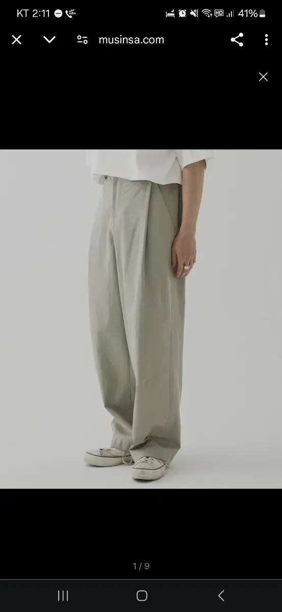 주앙옴므/PLEATED WIDE COTTON PANTS/SAGE/ M