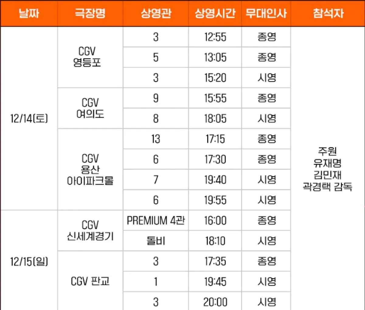 소방관 무대인사 A열정중앙 단석 12/14 CGV용산