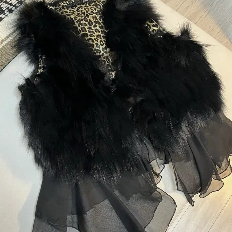 vintage chiffon&fur vest