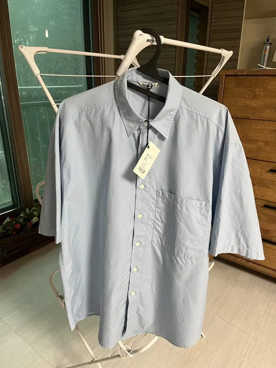 오라리 Finx Twill Big half Shirt saxblue 4