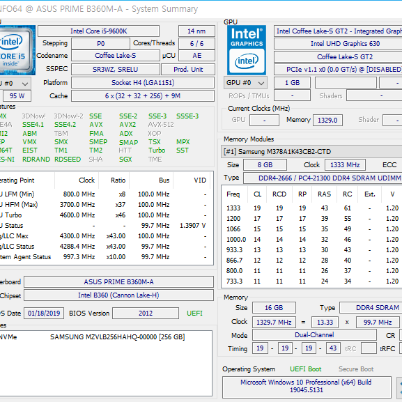 고성능 사무용 컴퓨터 I5-9600K 8G NVME 256