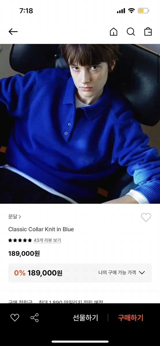 문달 니트 Class Collar Knit in Blue