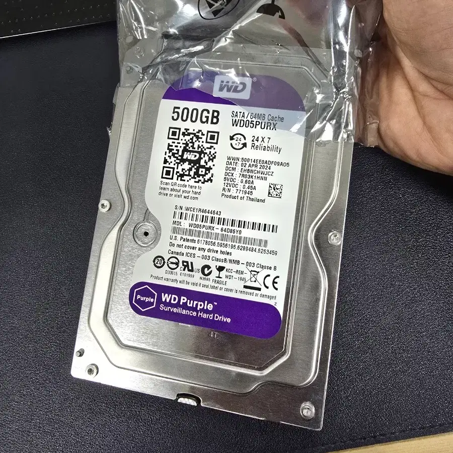 WD 500GB HDD 퍼플 단순개봉입니다