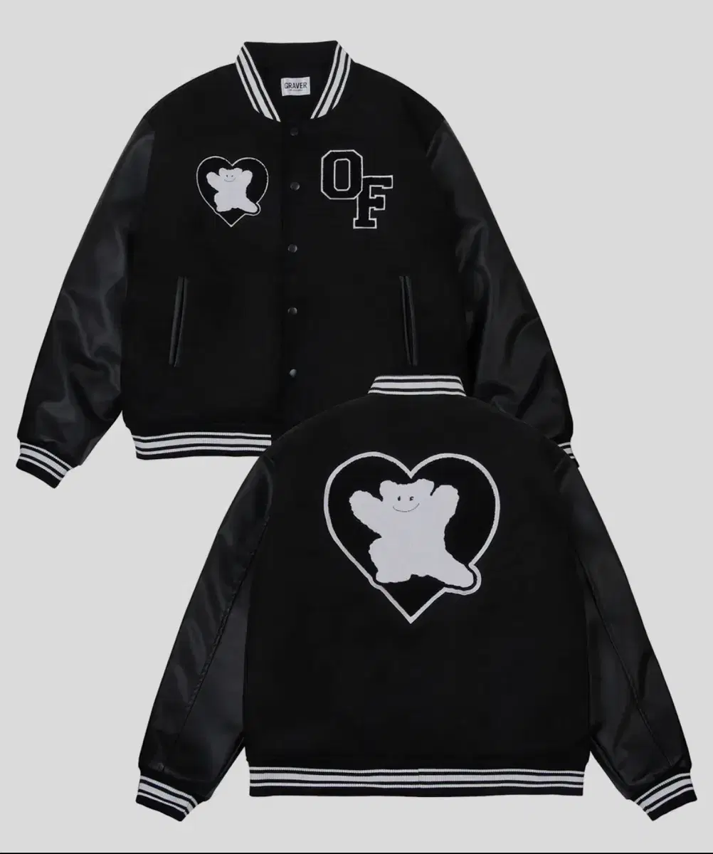 Graver Bear Heart Varsity Jacket Black L [New]