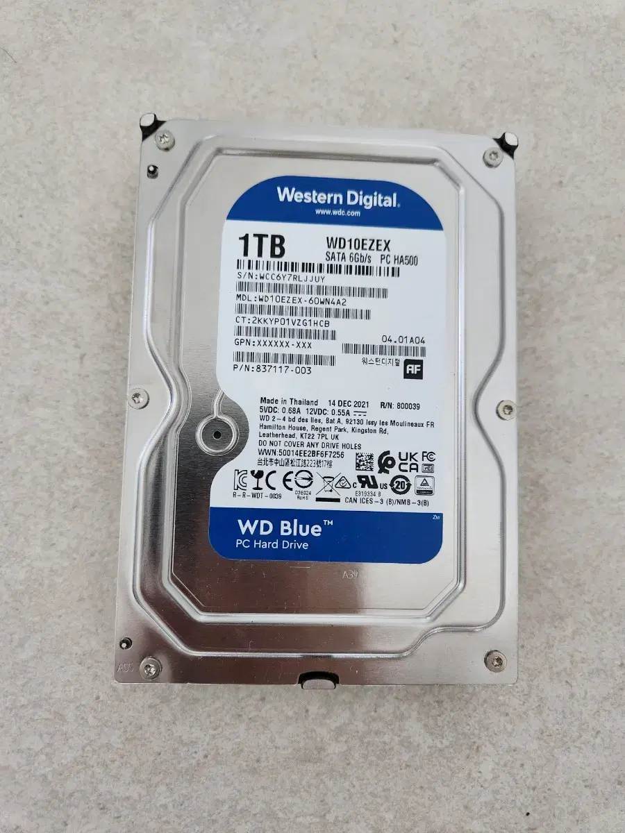 HDD 1테라 wd10ezex sata 하드디스크 팝니다