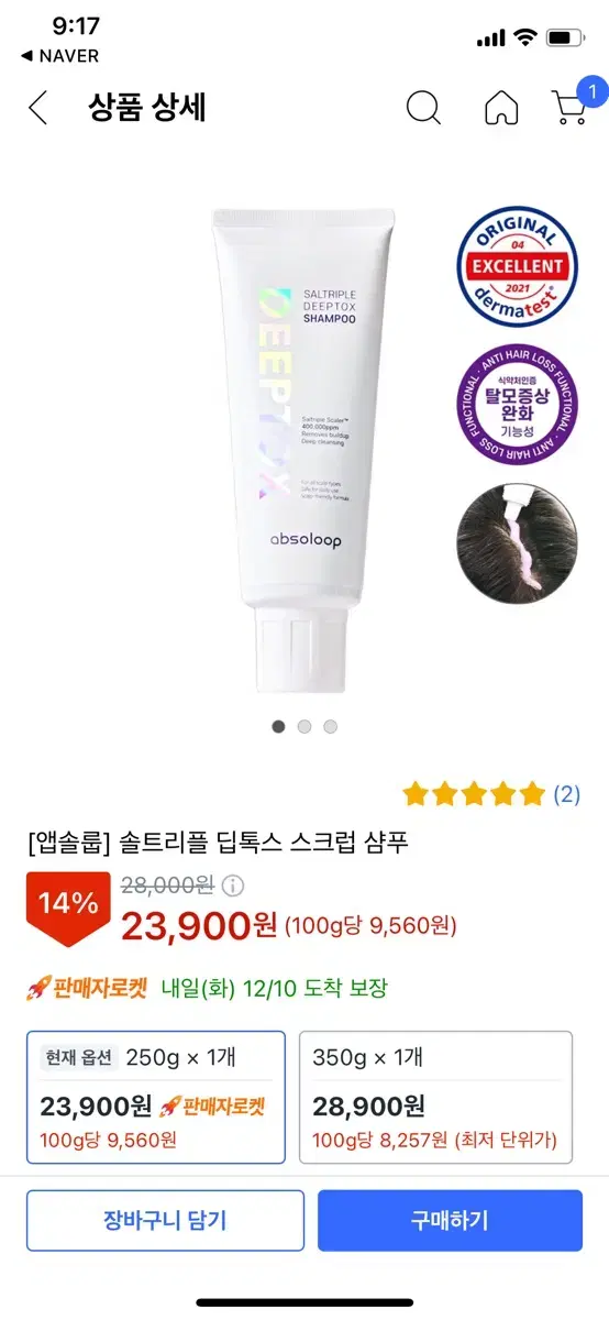 [앱솔룹] 솔트리플 딥톡스 스크럽 샴푸, 250g, 1개