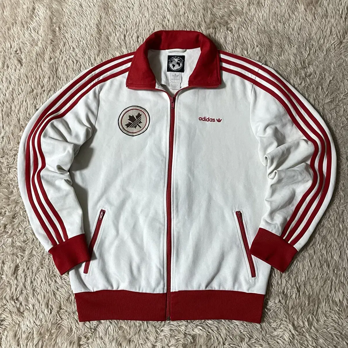 100 Adidas Old Canadian White and White Tracktop Jersey