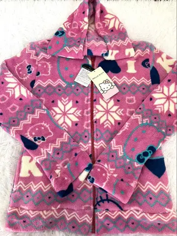 키티 올 패턴 플리스 겉옷 택 포함 미사용 후드티 아우터 핑크