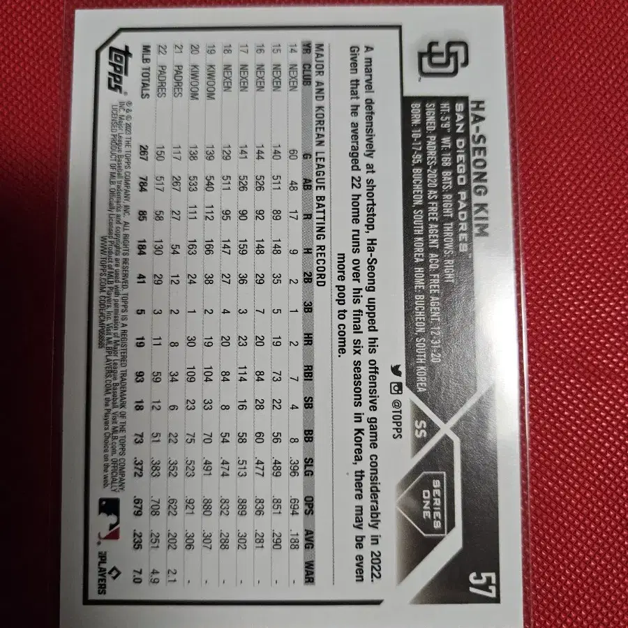 김하성 2023 Topps base 카드