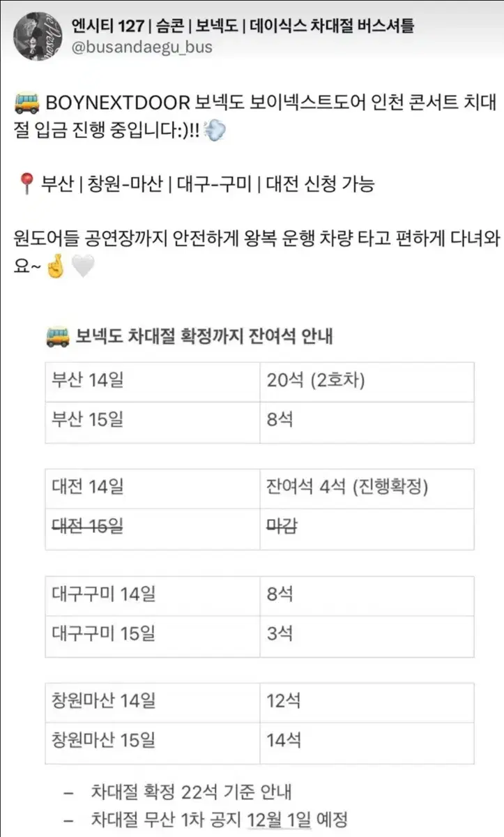 보넥도 콘서트 14일 차대절 대전 양도