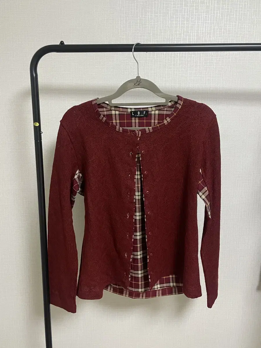 Japanese vintage red check cardigan